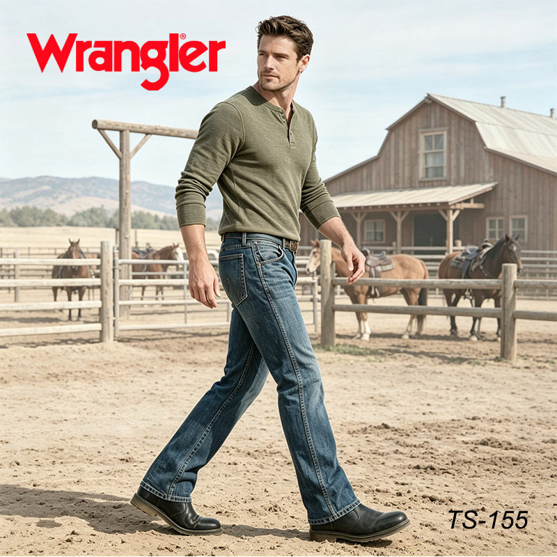 美国进口Wrangler威格西部牛仔休闲骑马宽靴型裤牛仔裤男
