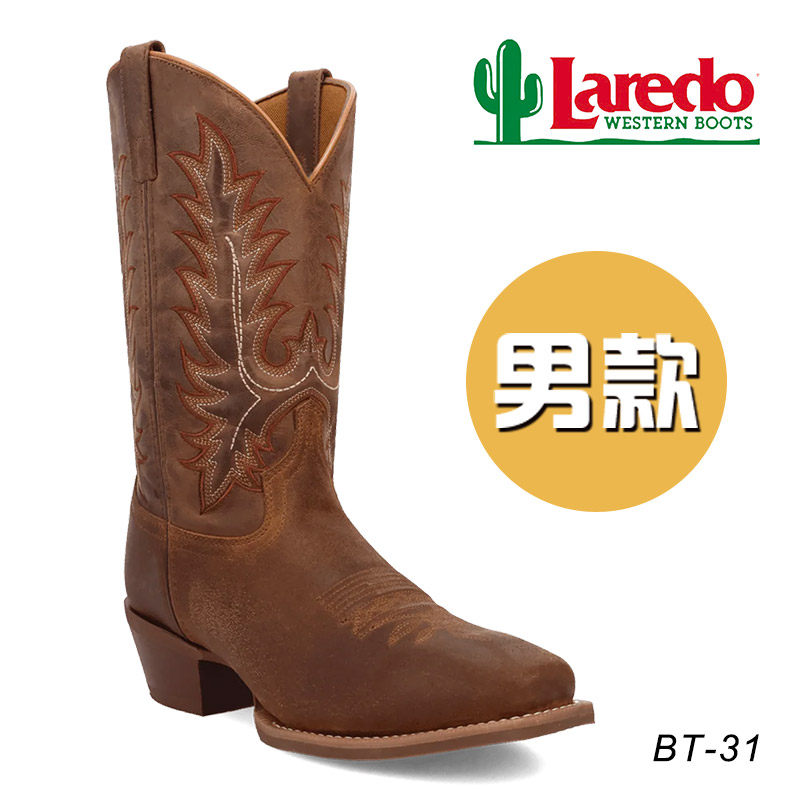 美国正品Laredo西部牛仔靴 男款美式中筒靴骑马马靴子橡胶鞋底
