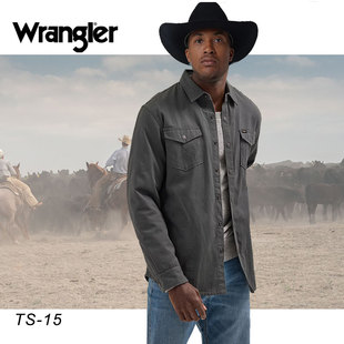 美国Wrangler进口牛仔长袖衬衫西部外套法兰绒斜纹衬衫男士夹克