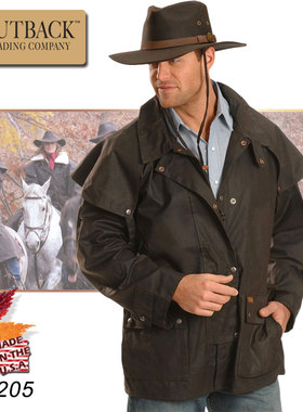 美国进口OUTBACK男女短款油布风衣西部牛仔骑马骑士防风防水保暖
