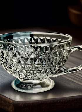 欧式玻璃杯浮雕带把家用商用咖啡牛奶早餐燕麦杯子高颜值加厚茶杯