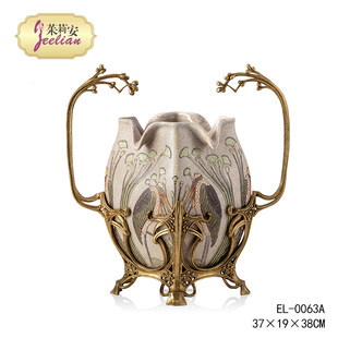 饰品薄荷曼波风格 浪漫陶瓷配铜盖盒摆件装 花瓶 新中式 茱莉安法式