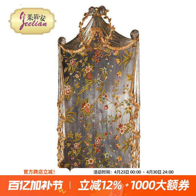 茱莉安奢华法式欧式宫廷全贴金银箔手绘洋花大幅金色门厅玄关挂画