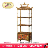 茱莉安欧式 复古做旧手绘屋顶形贴金箔橙红色架子 法式