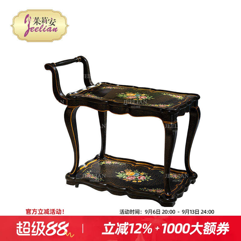 法式复古移动小餐车实木手绘花卉
