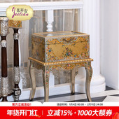 茱莉安奢华法式 欧式 原木榉木金银箔手绘仿古沙发边几床头柜角几