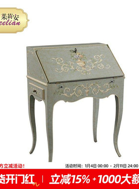 茱莉安法式实木桦木欧式新古典重工绘画双侧斗反拍门灰色黑色书桌