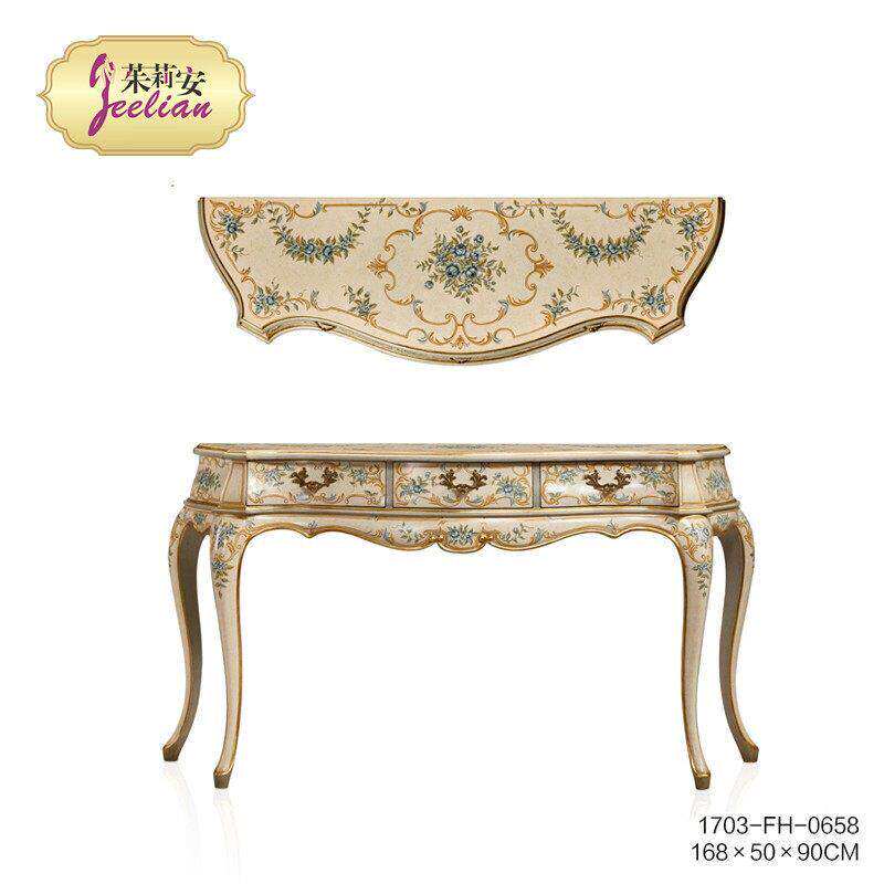 茱莉安奢华法式欧式重工手绘玫瑰花卉米白色玄关台沙发靠台玄关柜