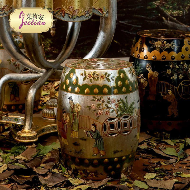 茱莉安奢华法式艺术彩绘陶瓷瓷器圆凳别墅精美客厅家具小凳子