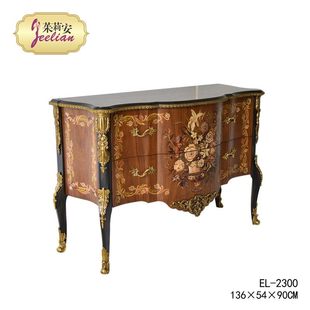 茱莉安欧式 饰储物柜实木镶铜门厅重工玄关柜 奢华复古手绘过道装