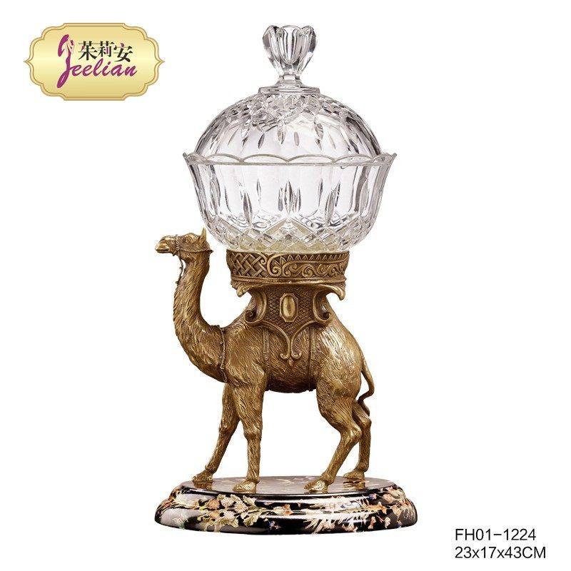 茱莉安奢华法式欧式艺术进口水晶铜骆驼糖果盒客厅精致装饰摆件