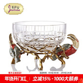 茱莉安法式 进口水晶铜鹦鹉造型装 饰果盆客厅桌面果盘摆件送礼