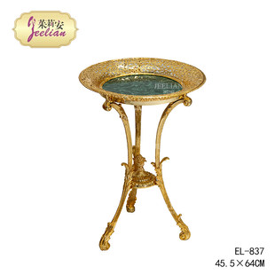 茱莉安法式 饰角几 重工奢华纯铜仿孔雀石陶瓷台面别墅客厅走廊装