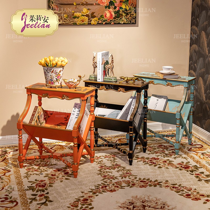 茱莉安欧式实木书报架法式中国风手绘明清人物描金箔客厅杂志架