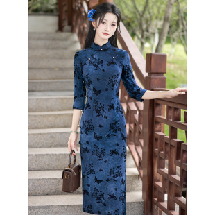 蓝色旗袍2026年新款春款单层年轻款宝蓝新中式女改良日常妈妈长袖