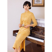 绝美小个子轻国风 日常上班可穿2025年新款 黄色减龄长袖 旗袍新中式