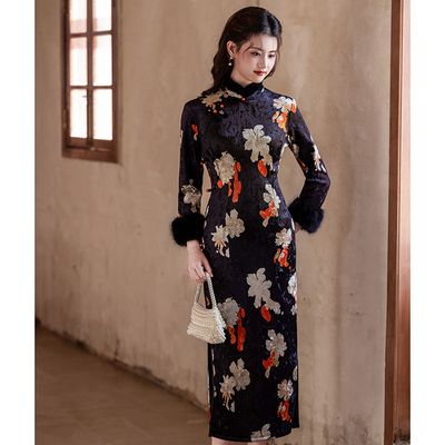 保暖舒适加绒国风时尚旗袍