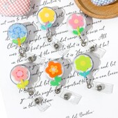 可爱花朵卡通拉伸缩易拉扣医生护士胸牌工牌夹子学生证件卡套夹子