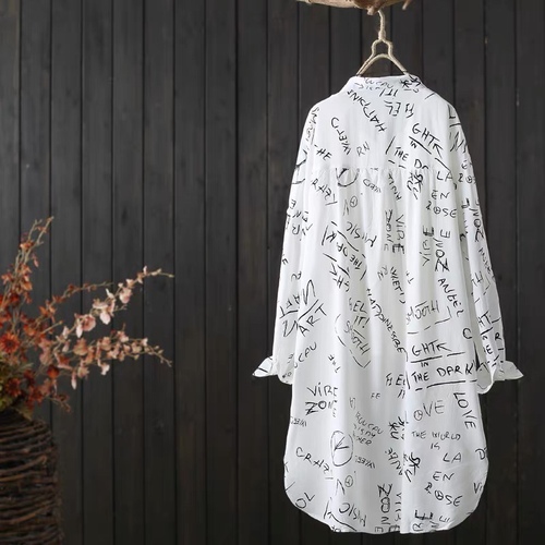 Letter print medium long long long sleeved shirt women's summer clothes new casual loose cardigan sunscreen clothes women's beach clothes