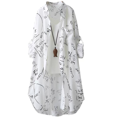 Letter print medium long long long sleeved shirt women's summer clothes new casual loose cardigan sunscreen clothes women's beach clothes