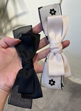 韩系黑色纱带拼接设计仙气百搭大蝴蝶结丸子头马尾顶夹发饰发夹子