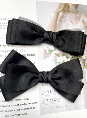 黑色法式优雅波点雪纱带棉带原创蝴蝶结百搭鸭嘴夹弹簧夹发夹饰品