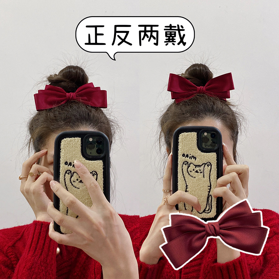 百搭复古赫本风优雅大蝴蝶结半扎发型软妹少女发夹顶夹马尾夹发饰
