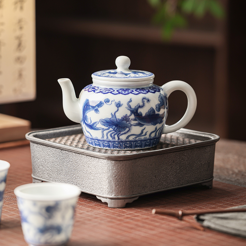 一堂富贵复古锦鲤泡茶壶中式家用带过滤防烫陶瓷单壶功夫泡茶器具