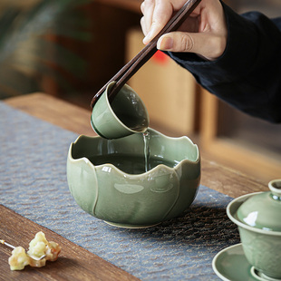 越窑绿青瓷茶具建水茶洗承壶托茶盘干泡盘果盘赏盘功夫茶道茶渣