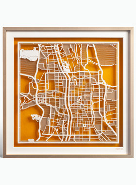 双层双色剪纸地图装饰画挂画