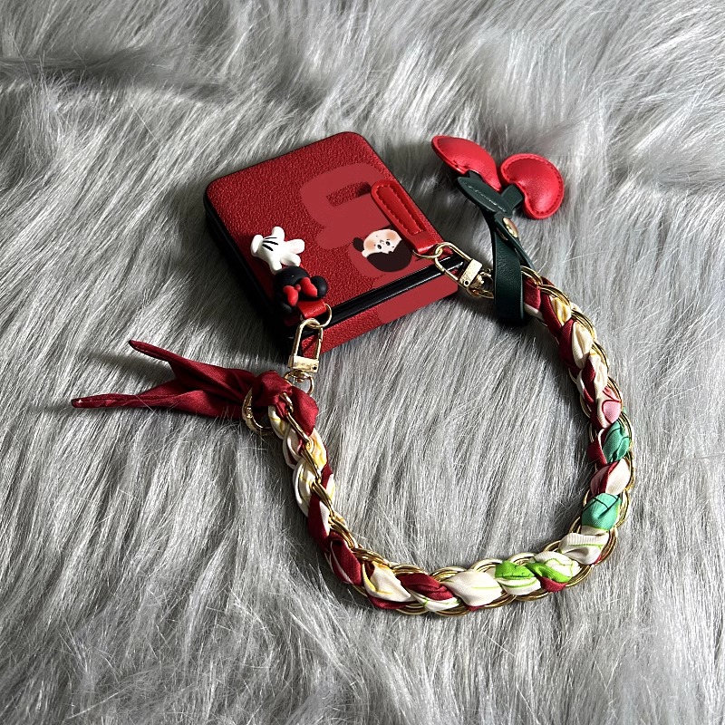 法式红色喜丝巾适用华为pocket2/p50手机壳novaflip小米mixflip荣耀oppofindn3/n2小折叠屏vivo三星zflip6/5