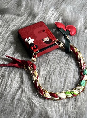 法式红色喜丝巾适用华为pocket2/p50手机壳novaflip小米mixflip荣耀oppofindn3/n2小折叠屏vivo三星zflip6/5