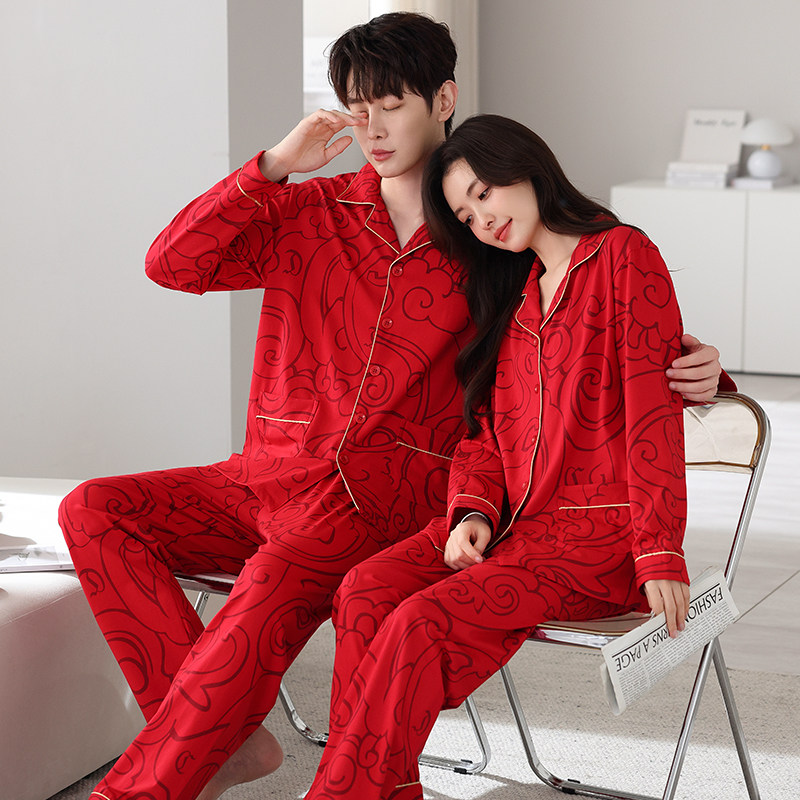 春秋纯棉大红色情侣睡衣长袖全棉开衫家居服新婚喜庆青年男女套装,女士内衣/男士内衣/家居服,睡衣/家居服套装,淘宝优惠券,粉丝福利购,淘宝优惠卷
