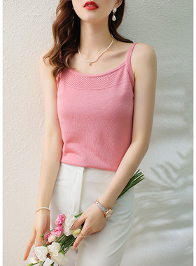 夏天丝吊带针织衫清凉舒适背心镂空挑花设计感内搭美背小心机上衣