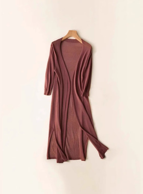 夏季新款中长款针织开衫防晒衣女韩版七分袖镂空宽松空调衫外套