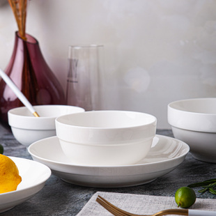 【高品质百搭】顺祥纯白陶瓷面饭碗白色碗盘子护边碗家用商用饭店