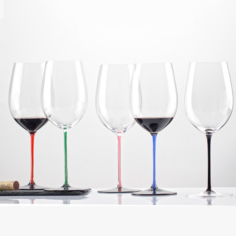 轻奢小容量领结黑底红酒杯600ml家用情侣彩色波尔多白葡萄酒杯子