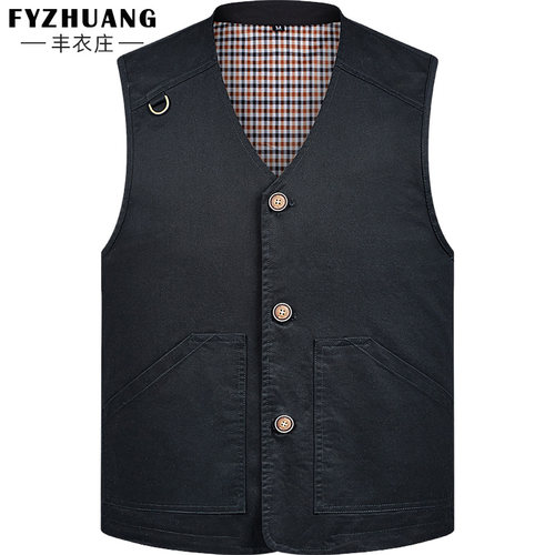 春秋装中老年男士纯棉马甲爸爸上衣老年人纽扣坎肩款式大码肥佬装