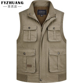 纯棉水洗多口袋马甲中老年人男士 户外马夹 爷爷立领拉链上衣爸爸装