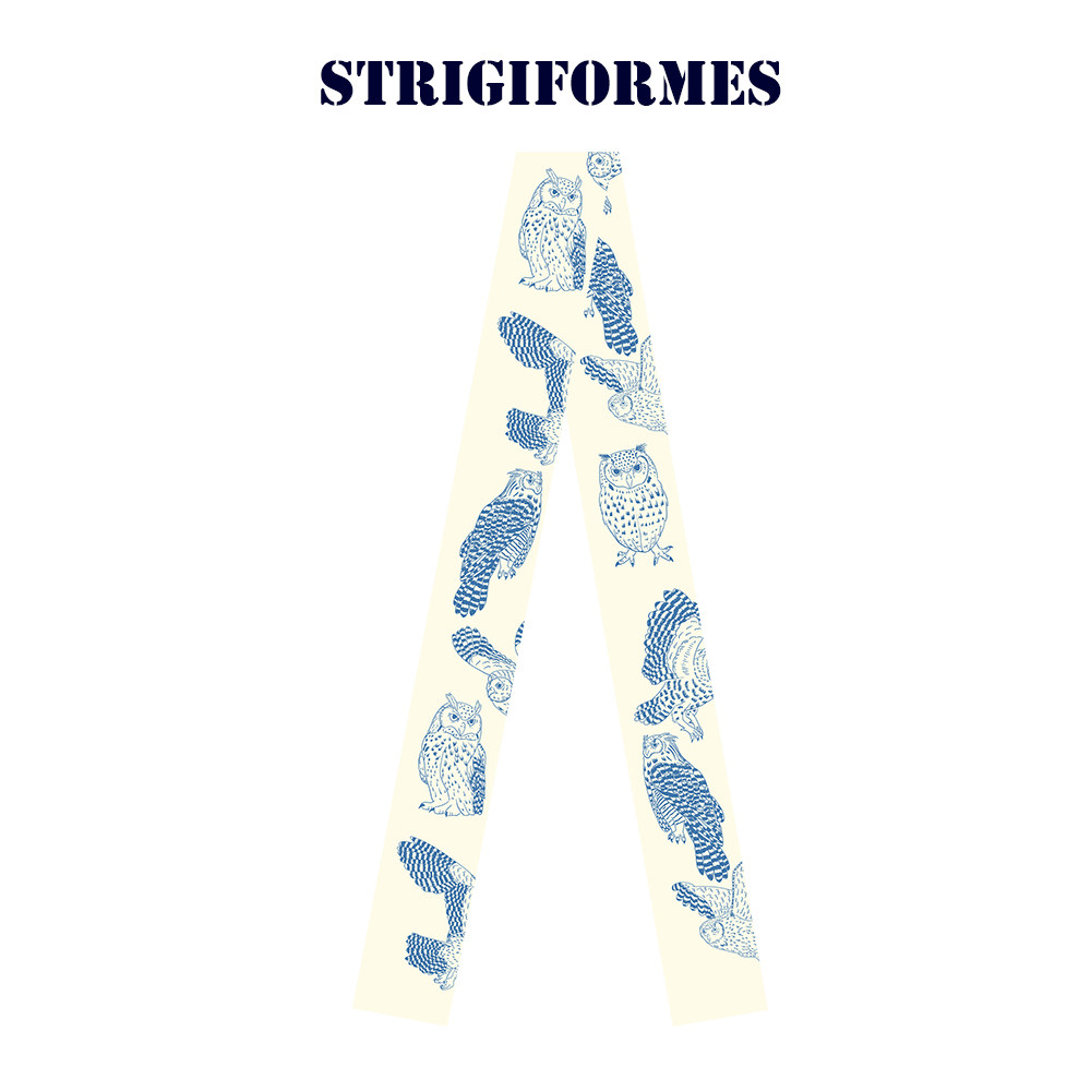 原创鸟简约抽象猫头鹰长飘带窄丝巾百搭造型长发带绑包编发绕耳机