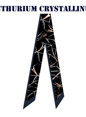 设计师手绘植物热植蓝色水晶花烛飘带丝带长条窄丝巾发带领巾绑包