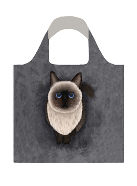 手绘水彩灰色猫咪印花环保袋时尚潮流单肩包轻便折叠防水购物袋