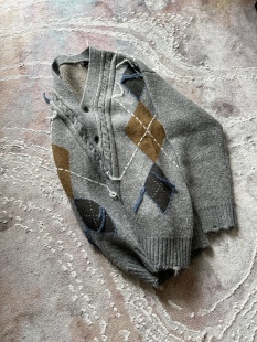 undercover开衫V领羊毛手绣经典日潮秋冬菱格针织衫潮牌保暖毛衣