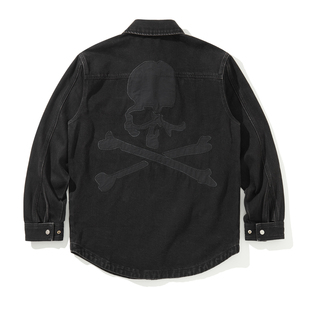 Mastermind World大骷髅牛仔秋季水洗外套破坏加厚高克重衬衫夹克