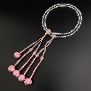 妙莲花日本念珠日莲宗女性用进口天然白水晶粉色小田卷包邮