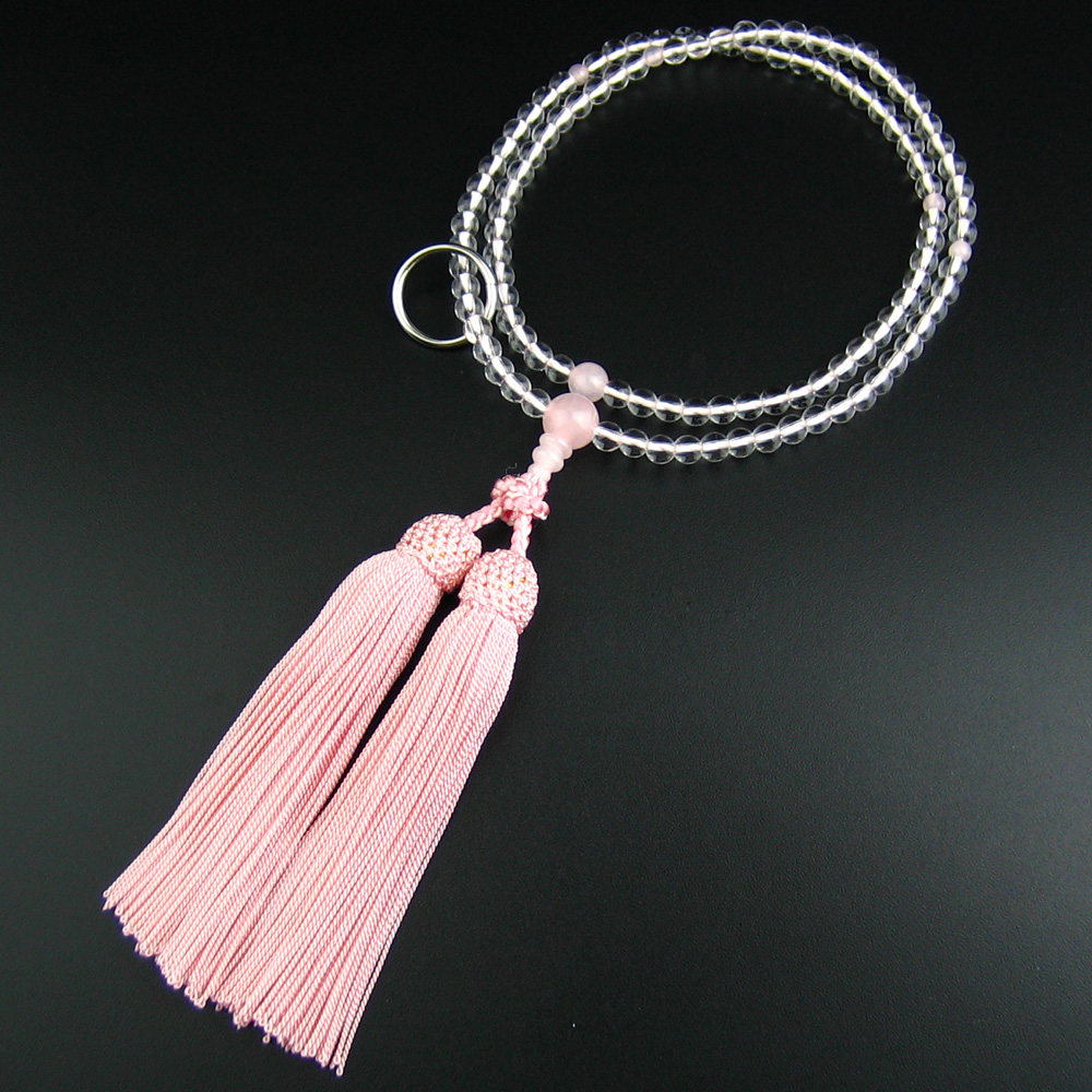 妙莲花日本念珠曹洞宗女用手持进口白水晶粉京都正绢流苏包邮