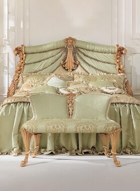 金其利欧式实木双人床riva绿色布艺床头柜法式别墅大宅贵妃床尾凳