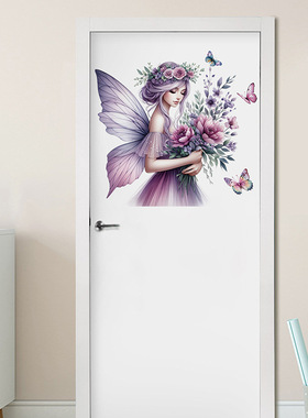 创意CH33905AB紫色仙子墙贴女孩卧室床头墙面背景装饰自粘贴纸
