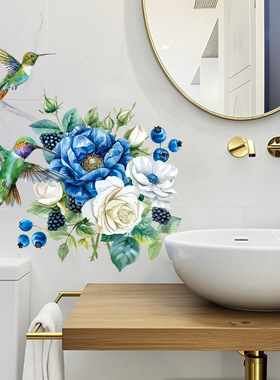 创意跨境CH33411蜂鸟玫瑰浴室洗脸盆瓷砖背景装饰防水贴纸