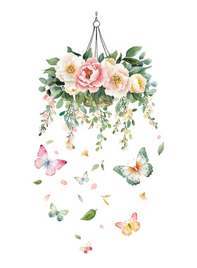 创意CH33903AB山茶花吊饰卧室墙面装饰女生房间门布置自粘贴纸